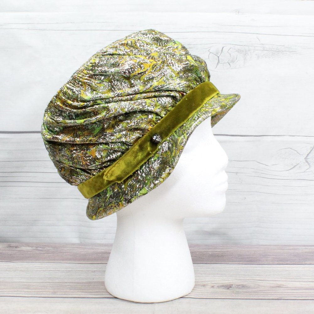 Vintage! Union Made U.S.A. Green Gold Studded Hat - Picture 4 of 11